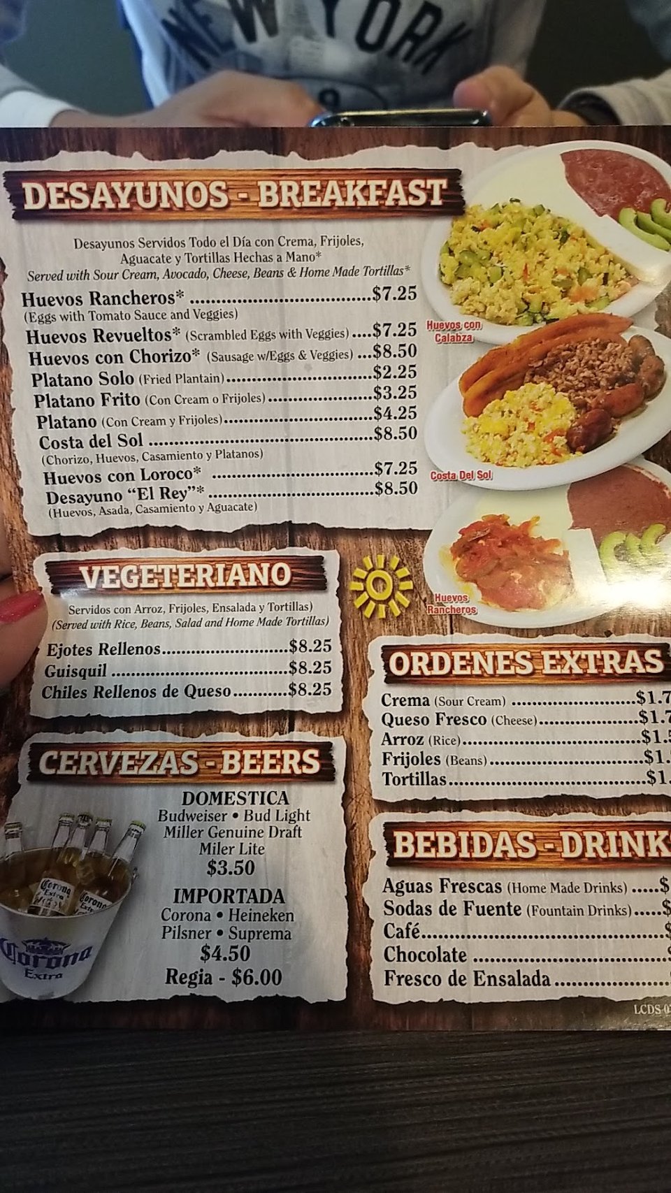 Restaurant menu showing familiar Salvadoran names.