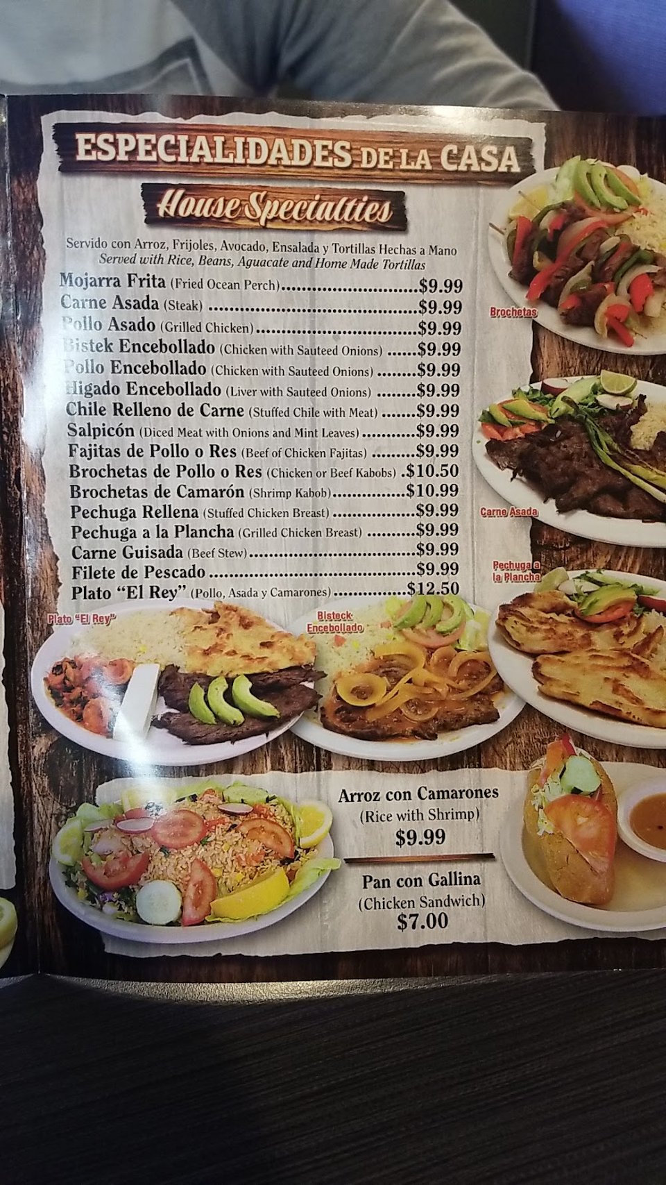 Menu page with pupusas and soups.
